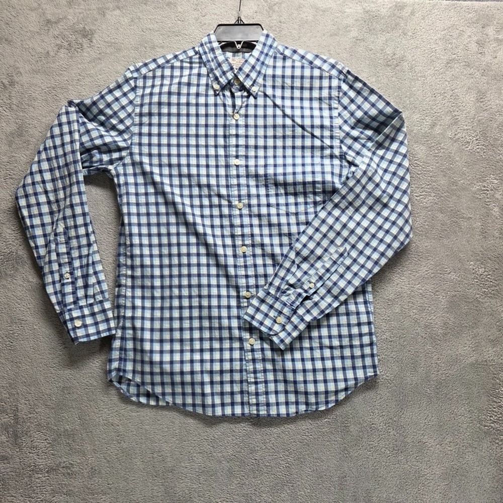 J Crew Shirt Mens Medium Blue Button Down Long Sleeve Woven Plaid Preppy